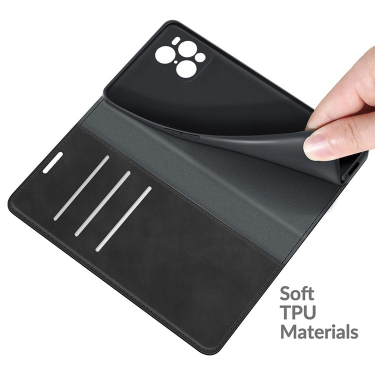 Skin-Touch Auto-absorbed Leather Cover with Wallet and Stand Design for Oppo Find X3/Find X3 Pro - Black