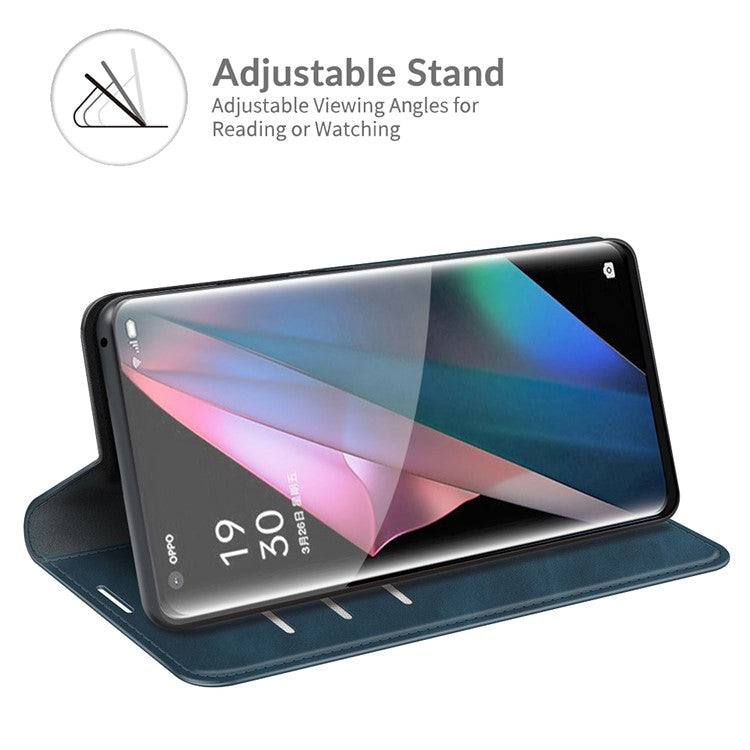 Skin-Touch Auto-absorbed Leather Cover with Wallet and Stand Design for Oppo Find X3/Find X3 Pro - Blue