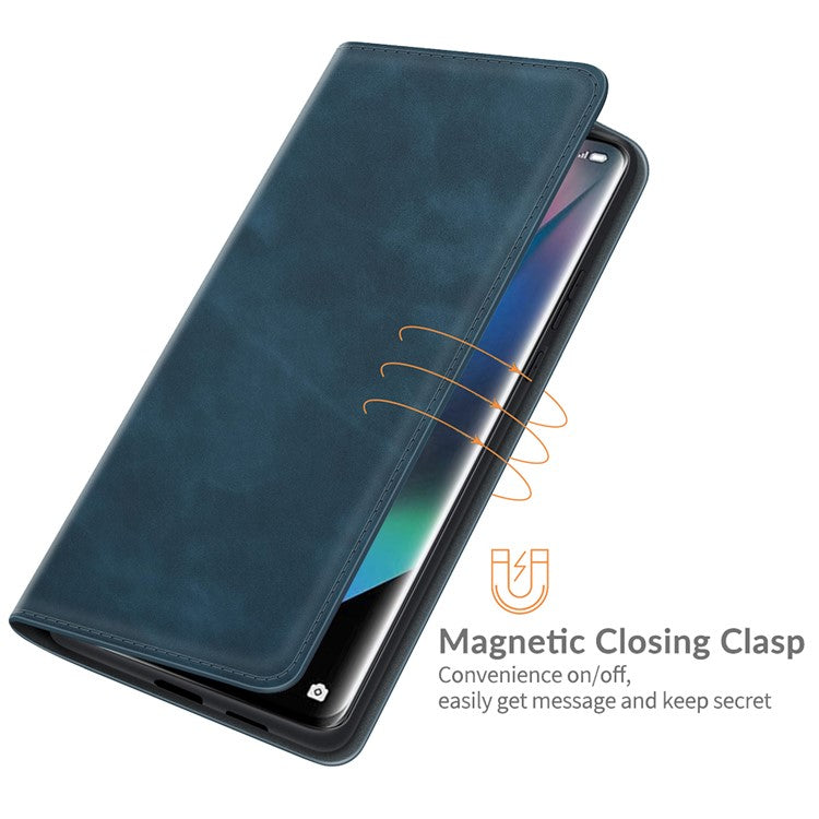 Skin-Touch Auto-absorbed Leather Cover with Wallet and Stand Design for Oppo Find X3/Find X3 Pro - Blue