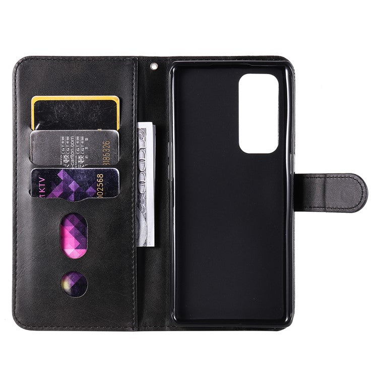 Zipper Pocket Full-Protection Leather Wallet Stand Phone Case Shell for Oppo Reno5 Pro+ 5G/Find X3 Neo - Black