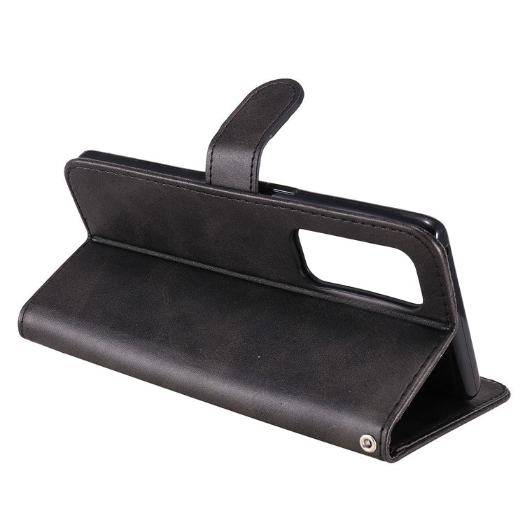 Zipper Pocket Full-Protection Leather Wallet Stand Phone Case Shell for Oppo Reno5 Pro+ 5G/Find X3 Neo - Black