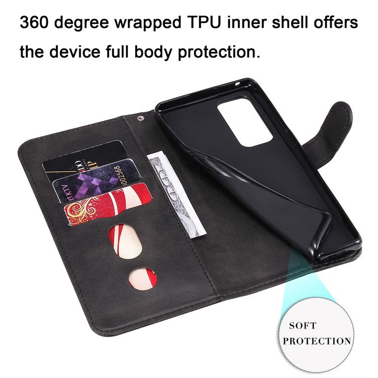 Zipper Pocket Full-Protection Leather Wallet Stand Phone Case Shell for Oppo Reno5 Pro+ 5G/Find X3 Neo - Black