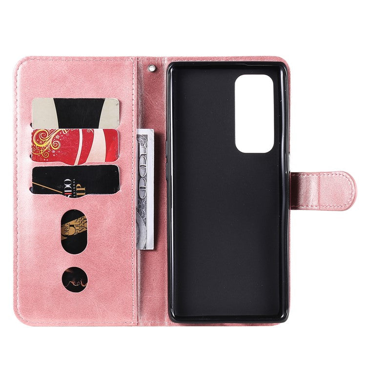 Zipper Pocket Full-Protection Leather Wallet Stand Phone Case Shell for Oppo Reno5 Pro+ 5G/Find X3 Neo - Rose Gold