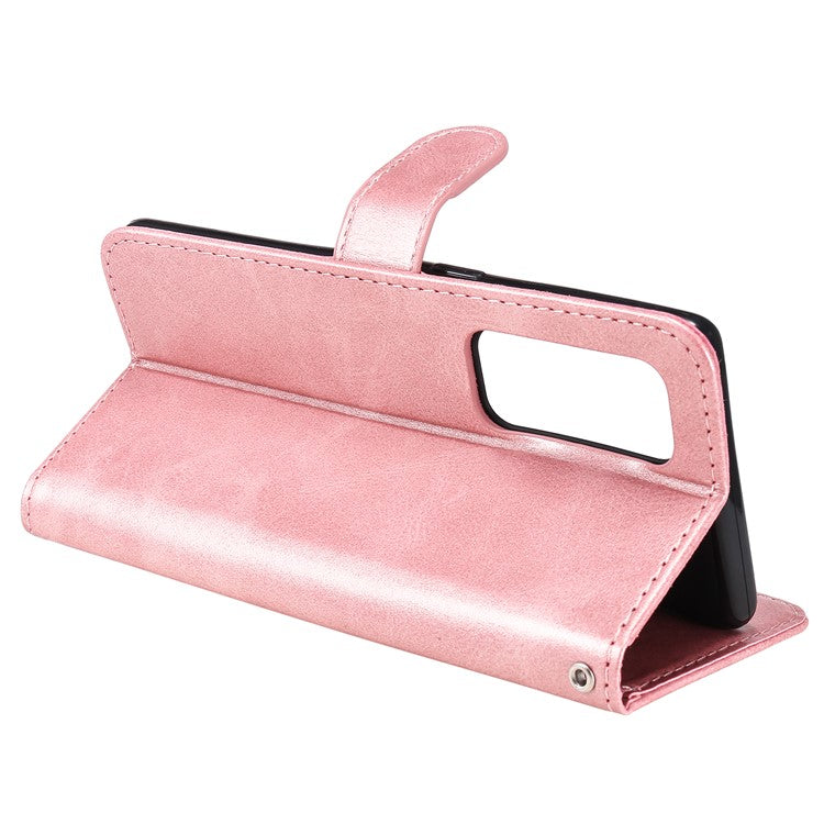 Zipper Pocket Full-Protection Leather Wallet Stand Phone Case Shell for Oppo Reno5 Pro+ 5G/Find X3 Neo - Rose Gold