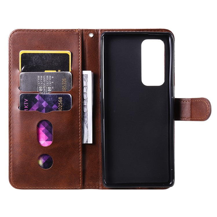 Zipper Pocket Full-Protection Leather Wallet Stand Phone Case Shell for Oppo Reno5 Pro+ 5G/Find X3 Neo - Brown