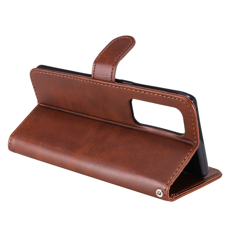 Zipper Pocket Full-Protection Leather Wallet Stand Phone Case Shell for Oppo Reno5 Pro+ 5G/Find X3 Neo - Brown