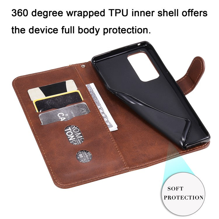 Zipper Pocket Full-Protection Leather Wallet Stand Phone Case Shell for Oppo Reno5 Pro+ 5G/Find X3 Neo - Brown