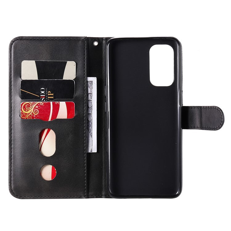 Wallet Stand Leather Protective Phone Case Zipper Pocket Design Cover Shell for Oppo Reno5 5G/Reno5 4G/Reno5 K/Find X3 Lite - Black