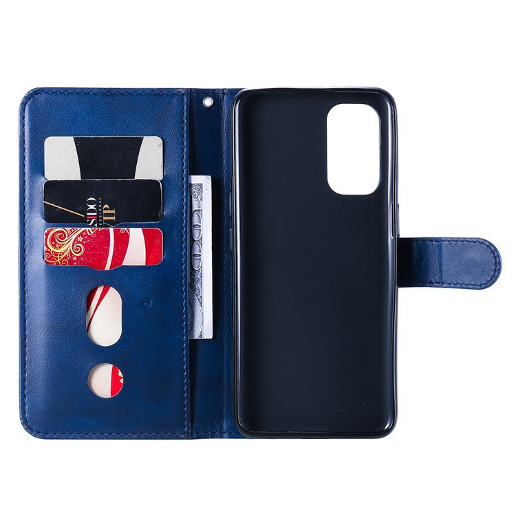 Wallet Stand Leather Protective Phone Case Zipper Pocket Design Cover Shell for Oppo Reno5 5G/Reno5 4G/Reno5 K/Find X3 Lite - Blue