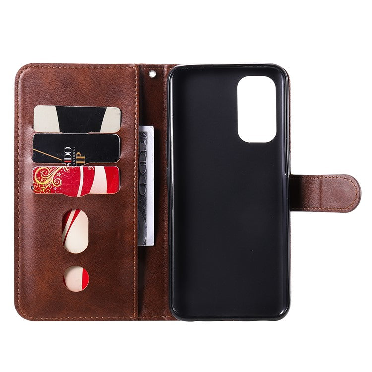 Wallet Stand Leather Protective Phone Case Zipper Pocket Design Cover Shell for Oppo Reno5 5G/Reno5 4G/Reno5 K/Find X3 Lite - Brown