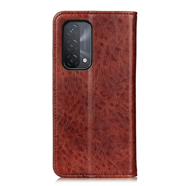 Auto-absorbed Crazy Horse Texture Leather Case Wallet Stand Shell for Oppo A93 5G/A54 5G/A74 5G - Brown
