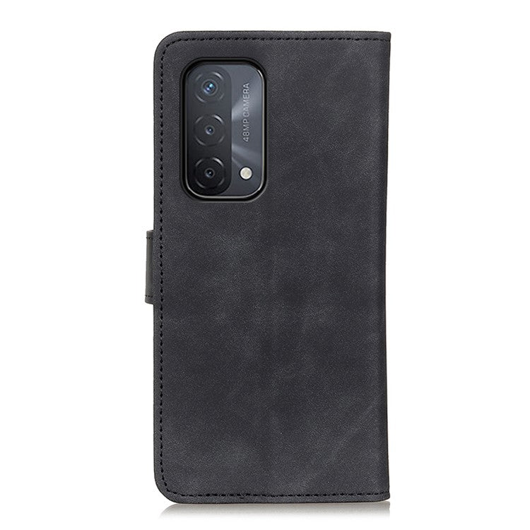 KHAZNEH Retro Grain PU Leather Standing Case Phone Wallet Cover for Oppo A93 5G/A54 5G/A74 5G - Black