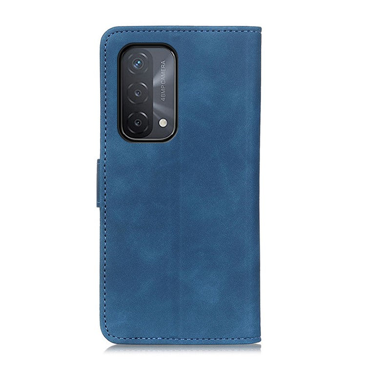 KHAZNEH Retro Grain PU Leather Standing Case Phone Wallet Cover for Oppo A93 5G/A54 5G/A74 5G - Blue