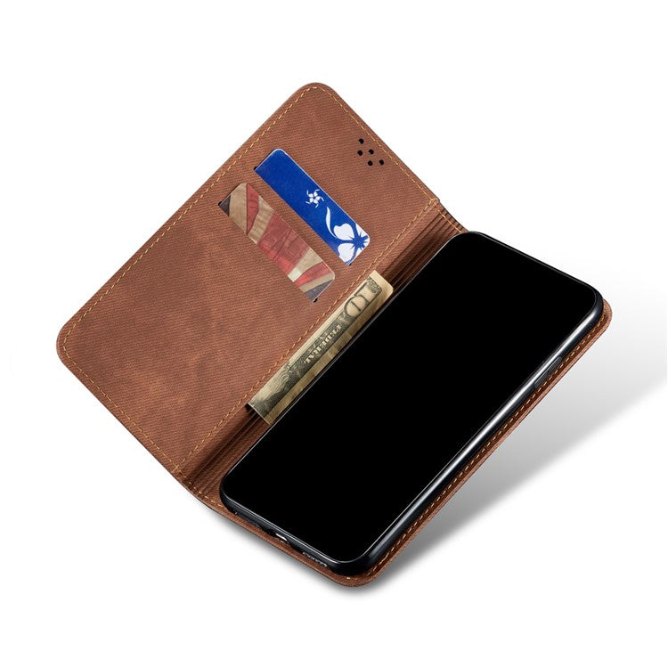 Jeans Cloth Texture Leather Wallet Stand Case for Realme 8/8 Pro - Red