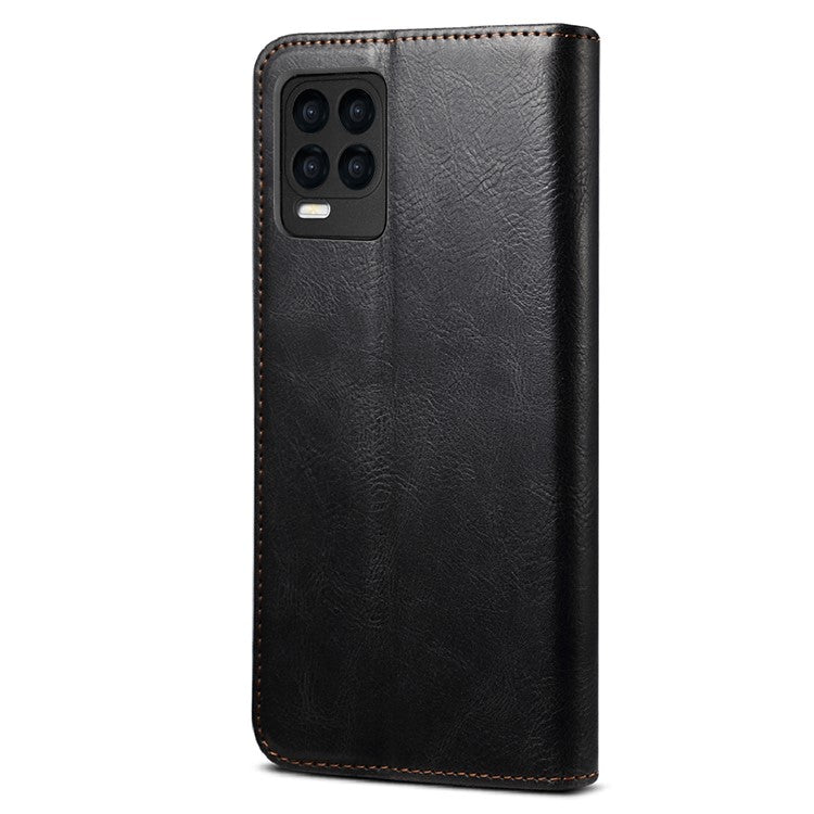 Oil-Waxy Leather Phone Cover with Wallet Stand for Realme 8/8 Pro - Black