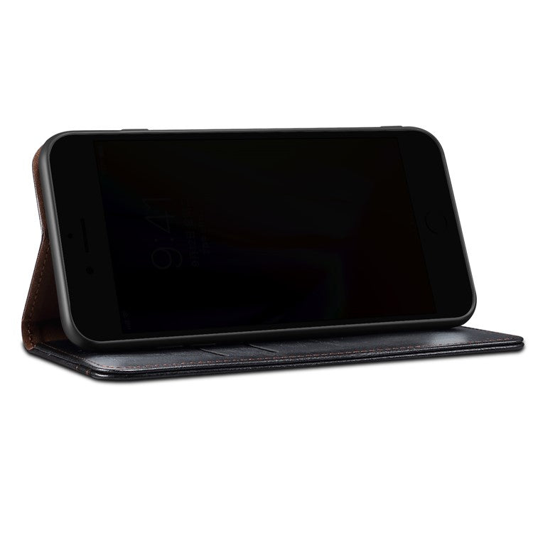 Oil-Waxy Leather Phone Cover with Wallet Stand for Realme 8/8 Pro - Black