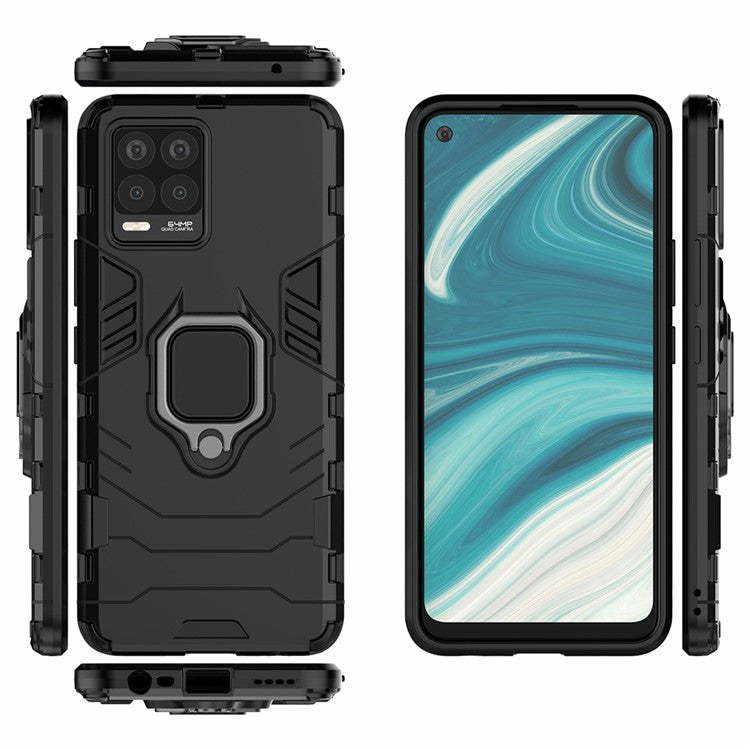 Cool Guard PC + TPU Combo Well-Protected Kickstand Hybrid Phone Cover Case for Realme 8 - Black