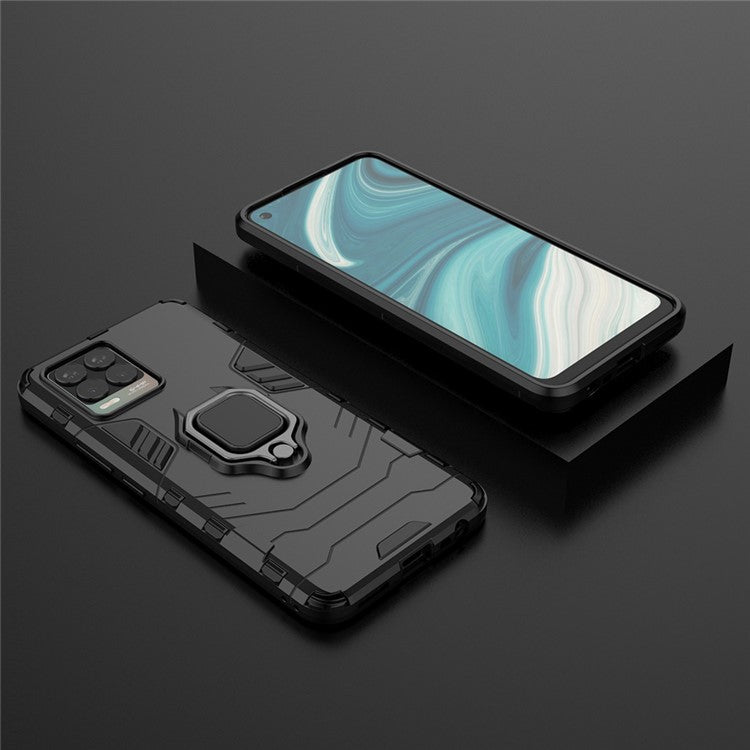 Cool Guard PC + TPU Combo Well-Protected Kickstand Hybrid Phone Cover Case for Realme 8 - Black