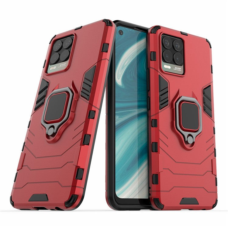 Cool Guard PC + TPU Combo Well-Protected Kickstand Hybrid Phone Cover Case for Realme 8 - Red