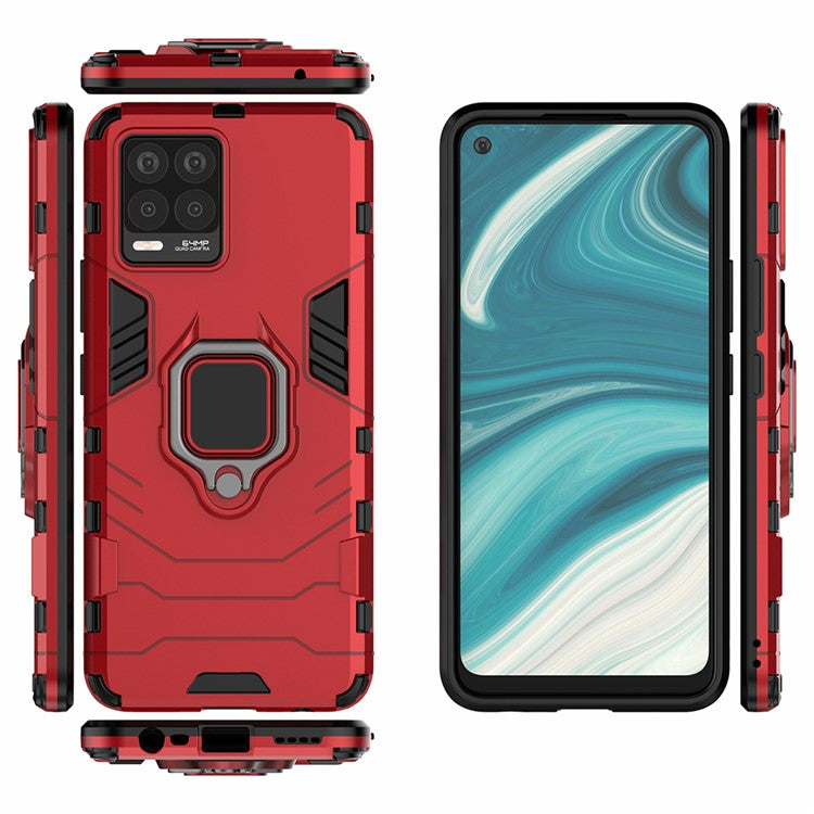 Cool Guard PC + TPU Combo Well-Protected Kickstand Hybrid Phone Cover Case for Realme 8 - Red