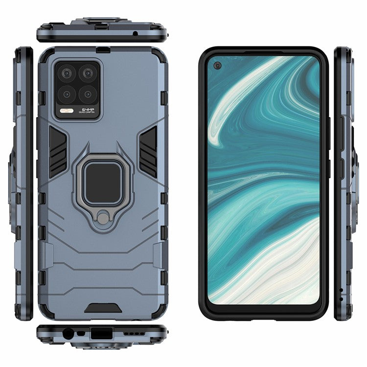 Cool Guard PC + TPU Combo Well-Protected Kickstand Hybrid Phone Cover Case for Realme 8 - Blue