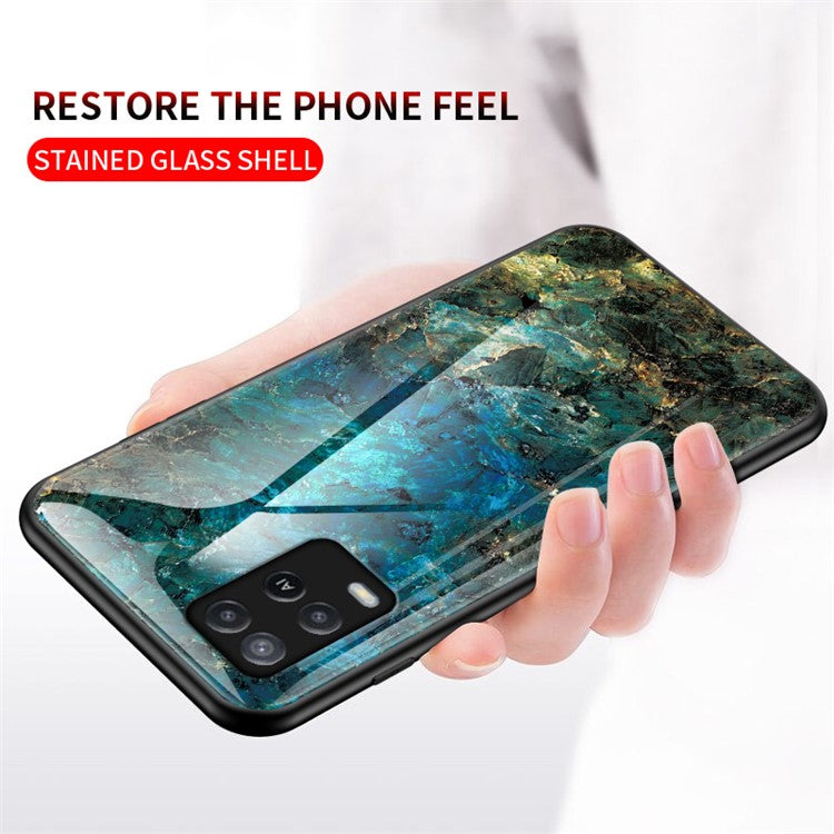 Well-Protected Marbling Pattern Design Anti-Scratch Tempered Glass Cell Phone Cover for Oppo A54 4G - Flying Pigeon Marble