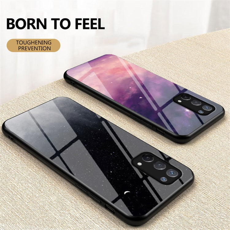 Starry Sky Pattern Tempered Glass Hybrid Case for OPPO A74 5G Mobile Phone Cover Shell - Black Starry