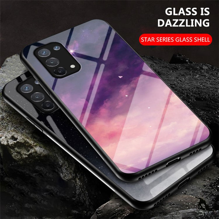 Starry Sky Pattern Tempered Glass Hybrid Case for OPPO A74 5G Mobile Phone Cover Shell - Black Starry