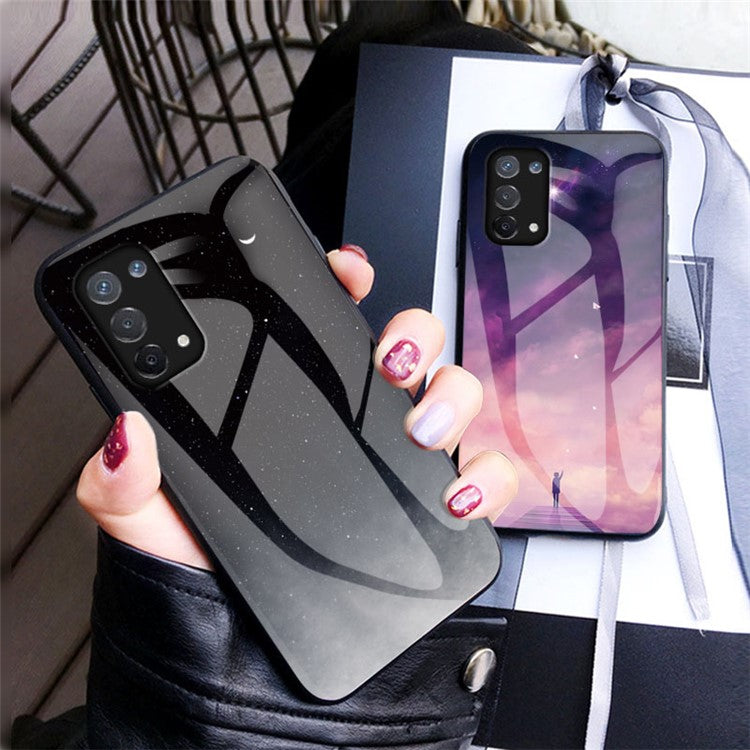 Starry Sky Pattern Tempered Glass Hybrid Case for OPPO A74 5G Mobile Phone Cover Shell - Black Starry