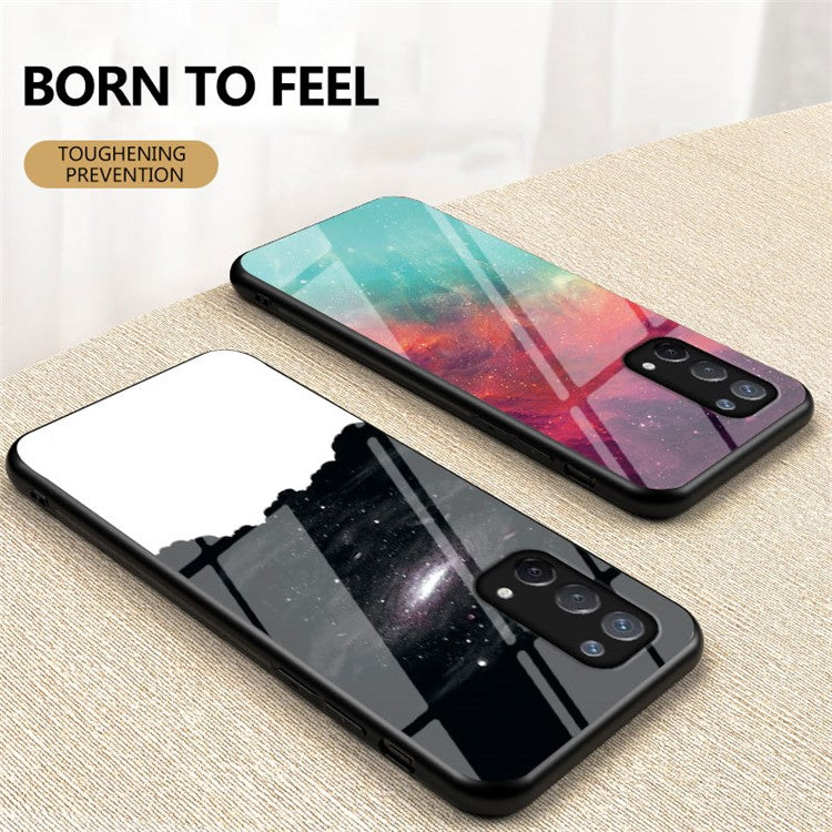 Starry Sky Pattern Tempered Glass Hybrid Case for OPPO A74 5G Mobile Phone Cover Shell - Color Sky