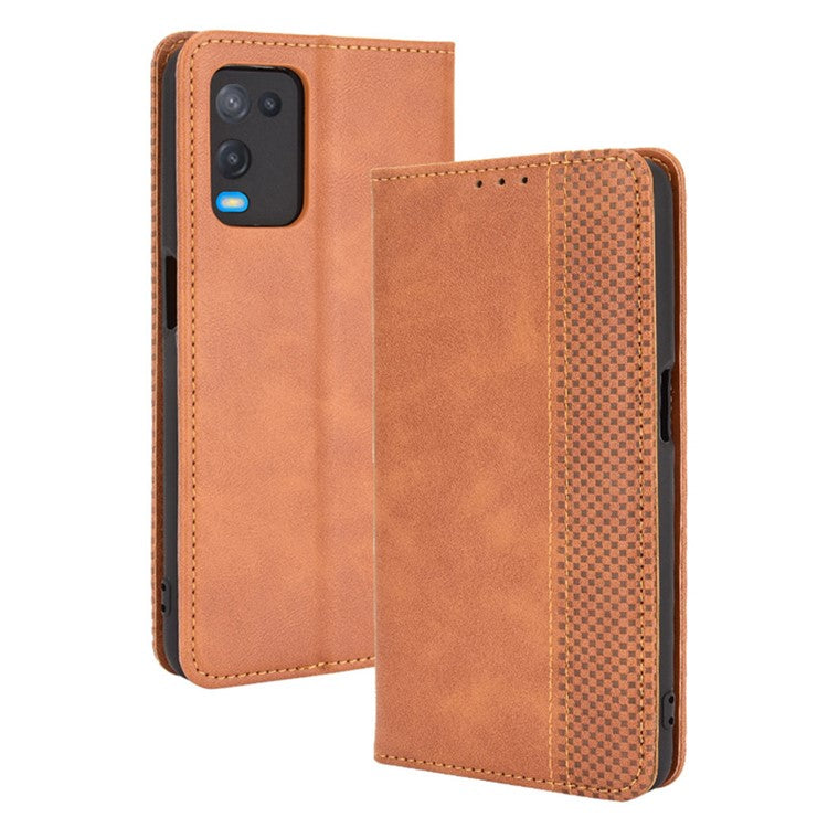 Magnetic Closure Vintage Style Phone Case Wallet Stand Leather Cover for Oppo A54 4G - Brown