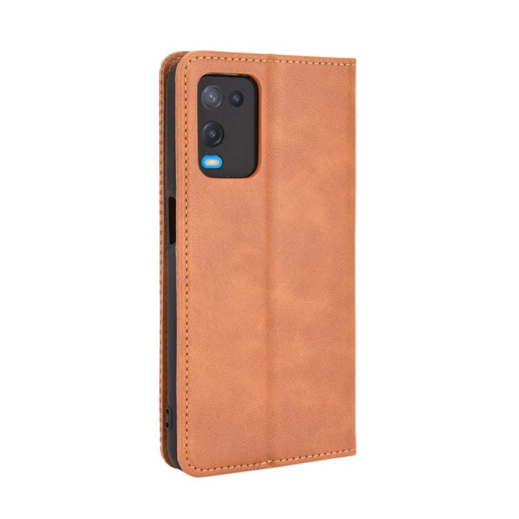 Magnetic Closure Vintage Style Phone Case Wallet Stand Leather Cover for Oppo A54 4G - Brown
