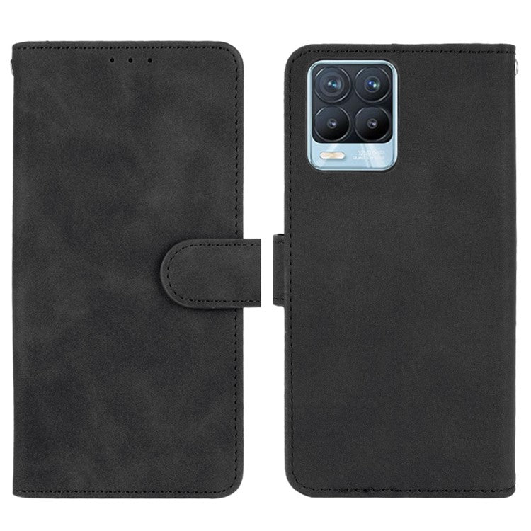 Skin-touch PU Leather Protective Phone Cover with Supporting Stand Wallet for Realme 8 Pro/Realme 8 - Black