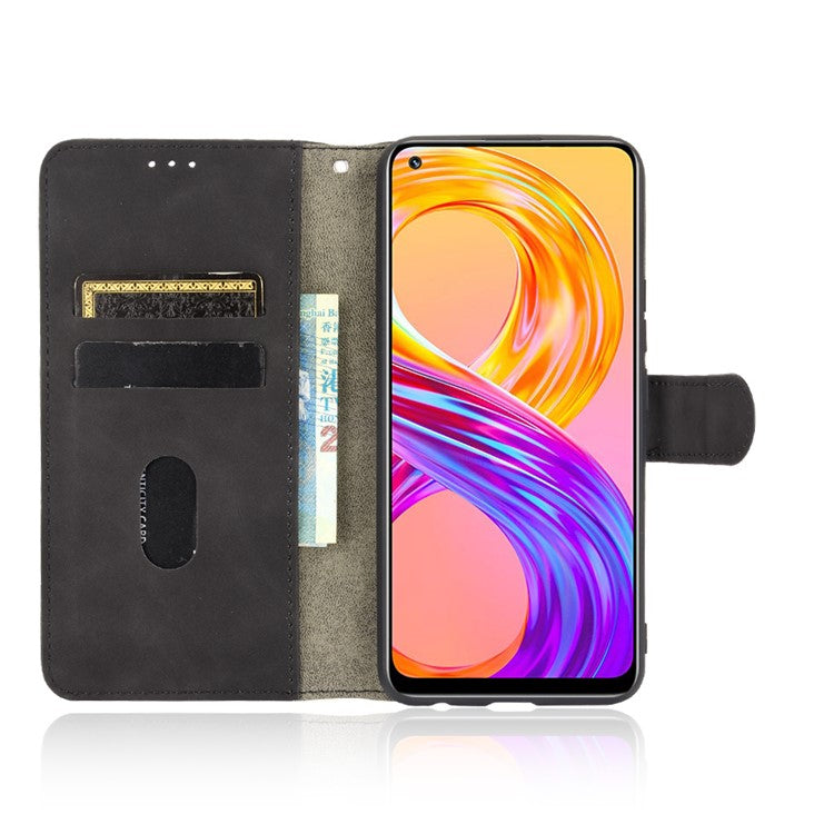 Skin-touch PU Leather Protective Phone Cover with Supporting Stand Wallet for Realme 8 Pro/Realme 8 - Black