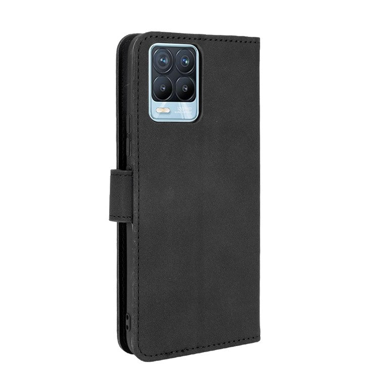 Skin-touch PU Leather Protective Phone Cover with Supporting Stand Wallet for Realme 8 Pro/Realme 8 - Black