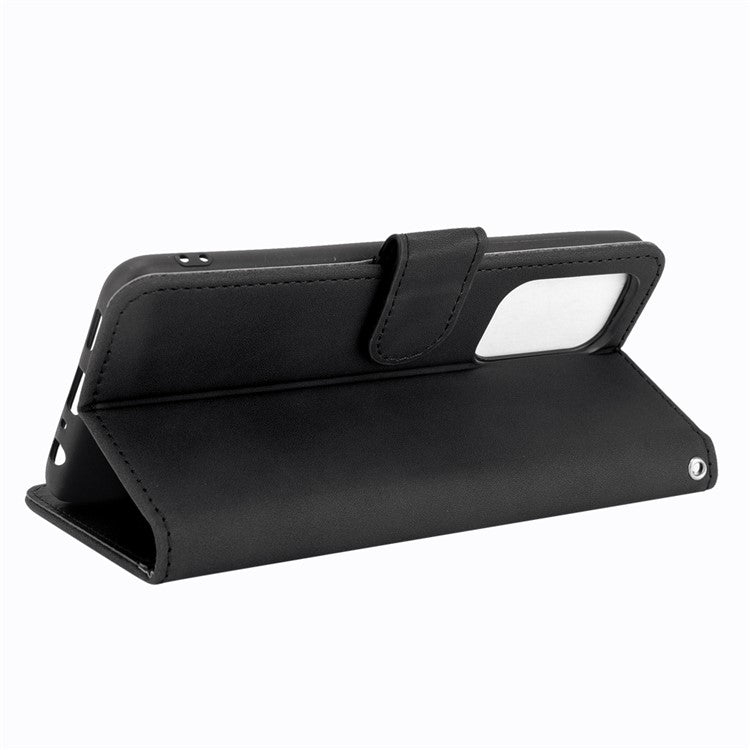 Skin-touch Supporting Stand Wallet Phone Case for Oppo F19 Pro+ 5G / A94 5G - Black