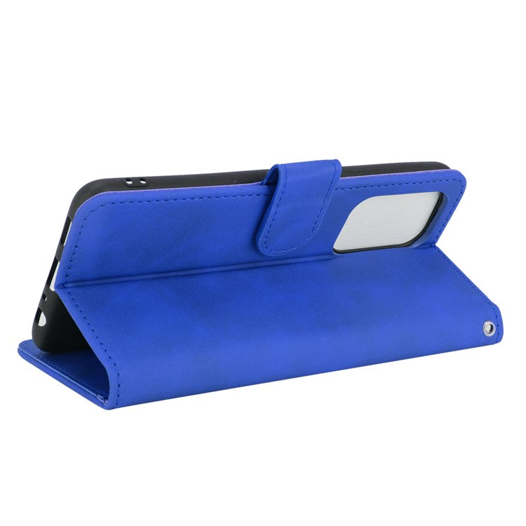 Skin-touch Supporting Stand Wallet Phone Case for Oppo F19 Pro+ 5G / A94 5G - Blue