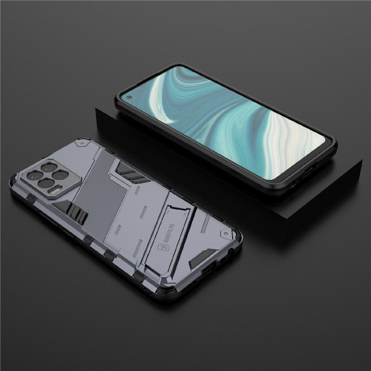Foldable Kickstand PC + TPU Shockproof Hybrid Phone Back Case Cover for Realme 8 - Dark Blue