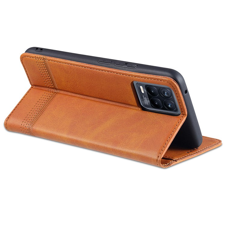 AZNS Auto-absorbed Magnetic Stand Wallet Case Leather Phone Shell for Realme 8/8 Pro - Brown