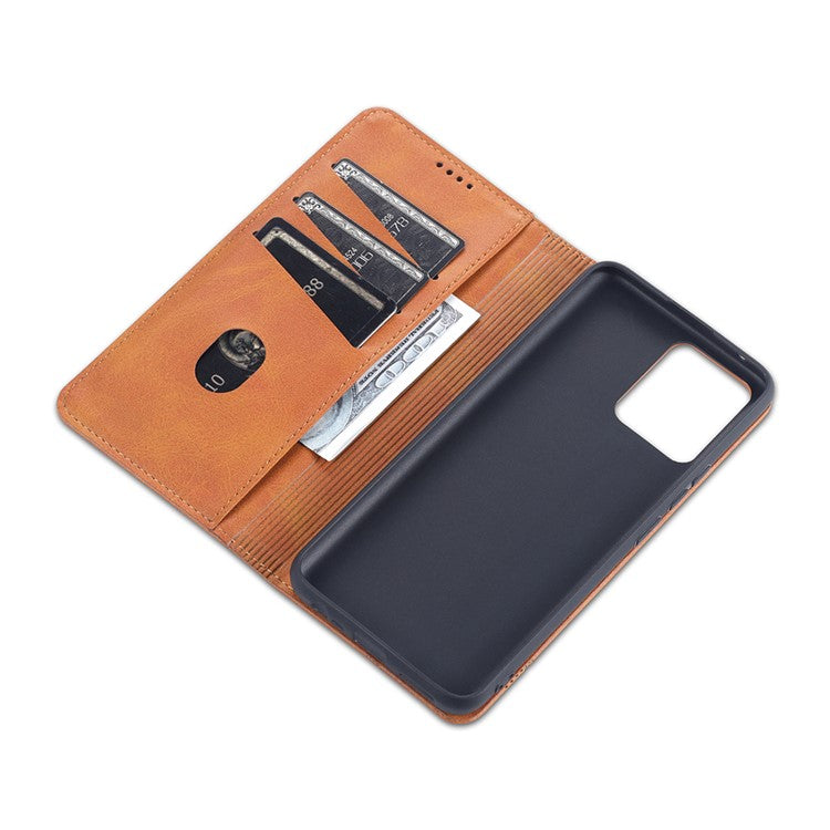 AZNS Auto-absorbed Magnetic Stand Wallet Case Leather Phone Shell for Realme 8/8 Pro - Brown