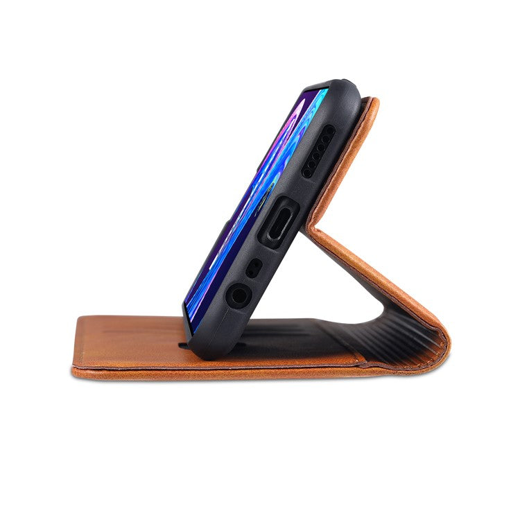 AZNS Auto-absorbed Magnetic Stand Wallet Case Leather Phone Shell for Realme 8/8 Pro - Brown