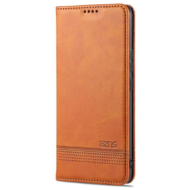 AZNS Auto-absorbed Magnetic Stand Wallet Case Leather Phone Shell for Realme 8/8 Pro - Brown