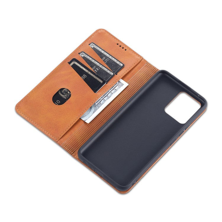 AZNS Auto-absorbed Magnetic Stand Wallet Case Leather Phone Shell for Realme 8/8 Pro - Coffee