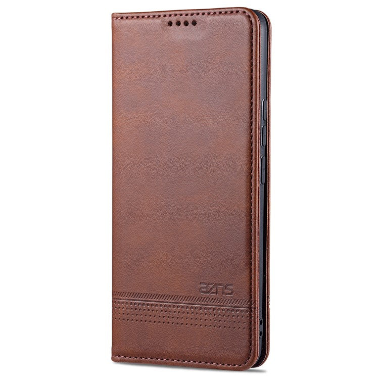 AZNS Auto-absorbed Magnetic Stand Wallet Case Leather Phone Shell for Realme 8/8 Pro - Coffee