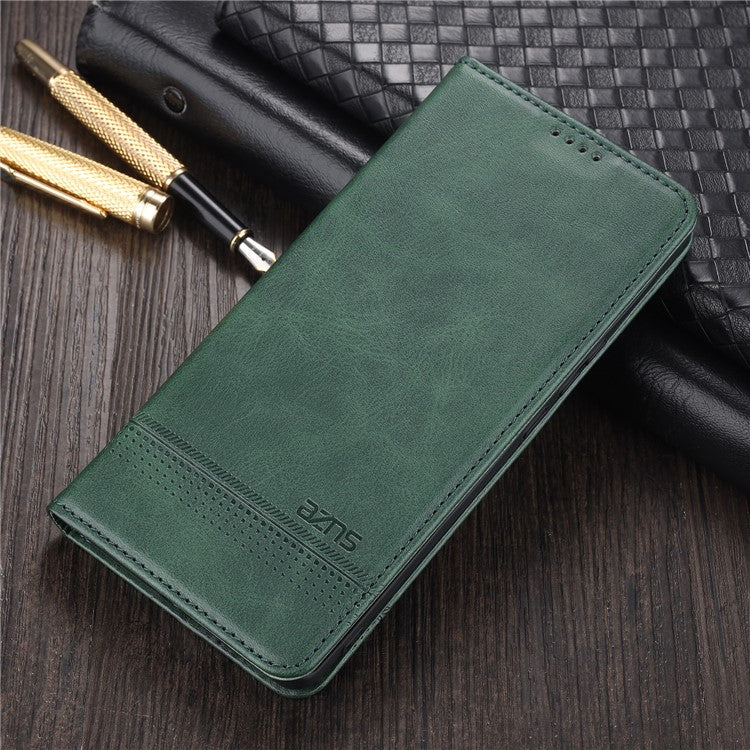 AZNS Auto-absorbed Magnetic Stand Wallet Case Leather Phone Shell for Realme 8/8 Pro - Green