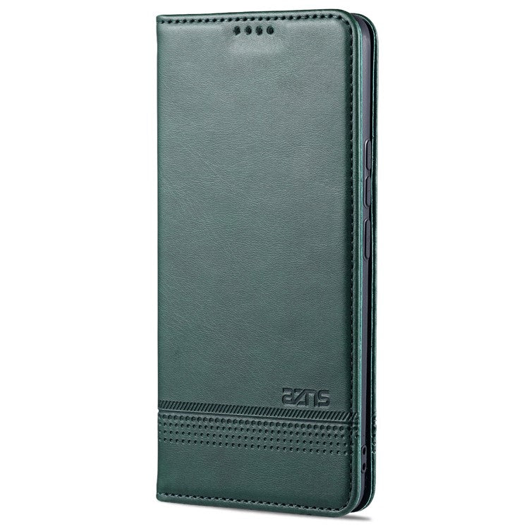 AZNS Auto-absorbed Magnetic Stand Wallet Case Leather Phone Shell for Realme 8/8 Pro - Green