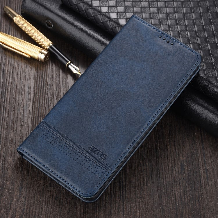 AZNS Auto-absorbed Magnetic Stand Wallet Case Leather Phone Shell for Realme 8/8 Pro - Blue
