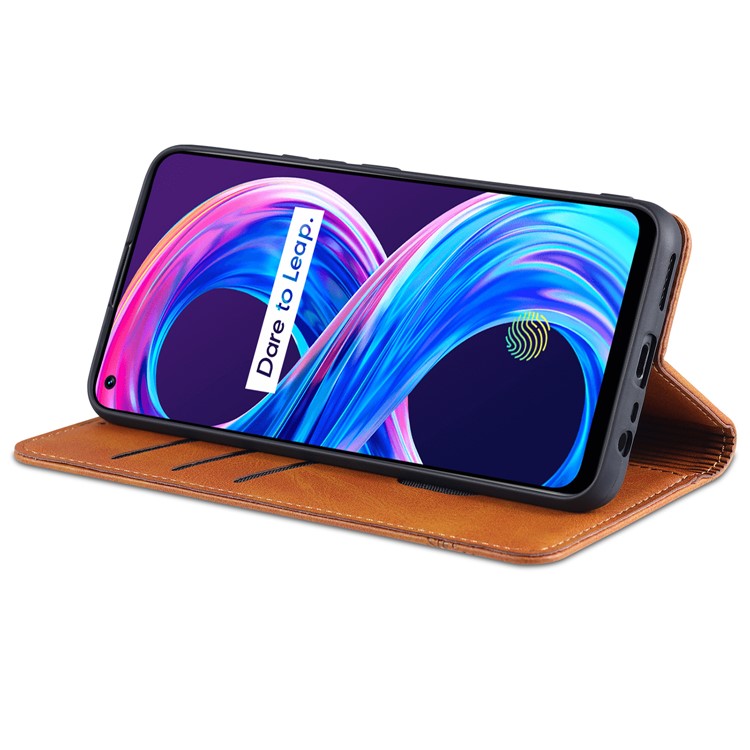 AZNS Auto-absorbed Magnetic Stand Wallet Case Leather Phone Shell for Realme 8/8 Pro - Blue