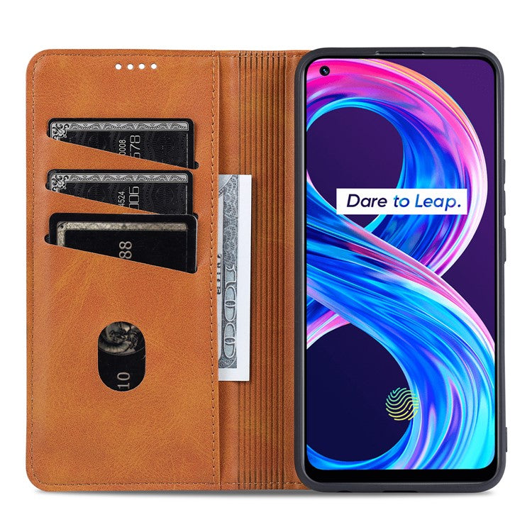 AZNS Auto-absorbed Magnetic Stand Wallet Case Leather Phone Shell for Realme 8/8 Pro - Blue