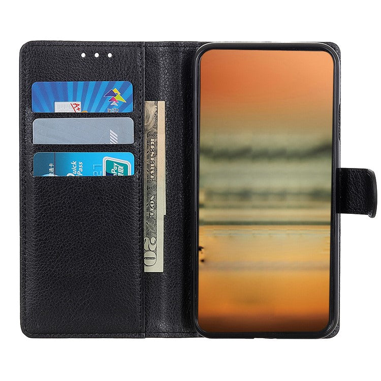 Litchi Texture Leather Wallet Stand Flip Case for Oppo F19 / Oppo A74 4G - Black